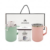 웰세스 이중 스텐 머그컵 [W5502] 2P + 드립백 커피 1종 1P 세트