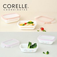 코렐_코디네이츠 밀크글라스 밀폐용기 직사각 2종 (산호세/자카드밴드)