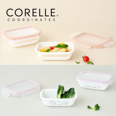 코렐_코디네이츠 밀크글라스 밀폐용기 직사각 2종 (산호세/자카드밴드)