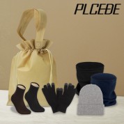 플씨드 겨울 5종 복주머니 파우치 A세트 (패션 롱 비니+스마트 터치 무지 장갑+폴라폴리스 넥워머+방한 덧신)