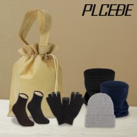 플씨드 겨울 5종 복주머니 파우치 A세트 (패션 롱 비니+스마트 터치 무지 장갑+폴라폴리스 넥워머+방한 덧신)