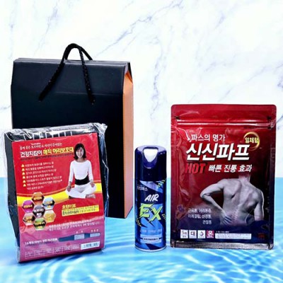 신신제약 신신파스5매+뿌리는 에어파스+자석 허리 보호대+기프트박스 건강 선물용품 선물세트 판촉 사은품 답례품 기프트