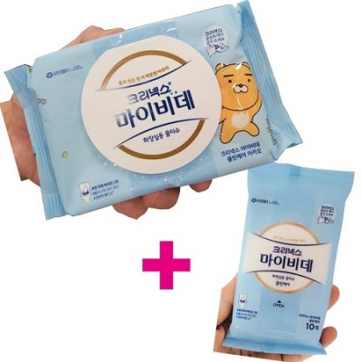 더블세트 크리넥스 마이비데 클린케어 카카오 생분해 캡형40매 휴대용10매 물티슈세트