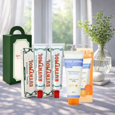 유시몰 치약세트(치약40g+치약40g+LG생활건강 퓨어더마 선크림50g)케이스