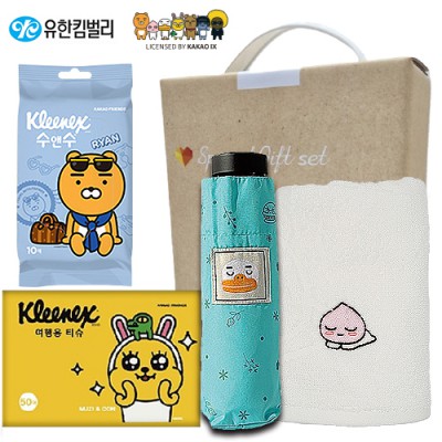 카카오 생활건강세트 4호 (카카오5단우산+카카오세면수건+수앤수물티슈+여행용티슈)