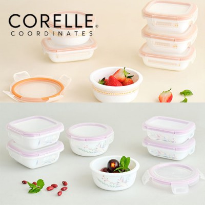 코렐_코디네이츠 밀크글라스 밀폐용기 혼합 6종 (산호세/자카드밴드)