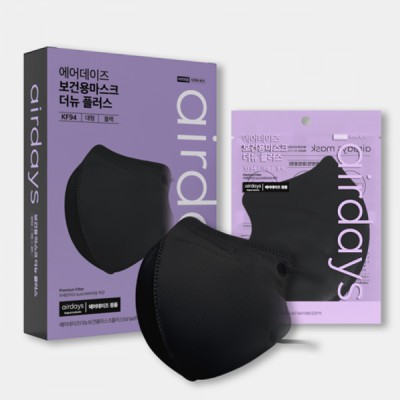 에어데이즈 KF94 블랙 (더뉴플러스) 숨쉬기편한 새부리형 마스크