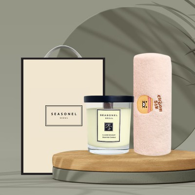 시즈넬 선물세트 카카오 코마사40수타올(1개)+소이캔들220g