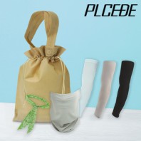 플씨드 여름 4종 복주머니 파우치 C세트 (귀걸이형 프리미엄 패턴 체크 멀티스카프+아쿠아 쿨토시+물방울 쿨스카프)