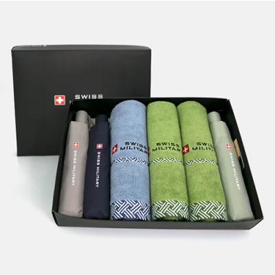 스위스밀리터리 친환경 3단완전자동 세이프티+3단수동 우산 2P+160g타올 3P 세트(소)