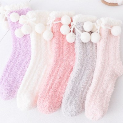 로페리아 폼폼리본 산호 플리스 여성 수면양말(0216606)