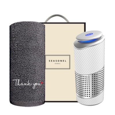 시즈넬 선물세트 송월타올 땡큐190g+차량용 공기청정기