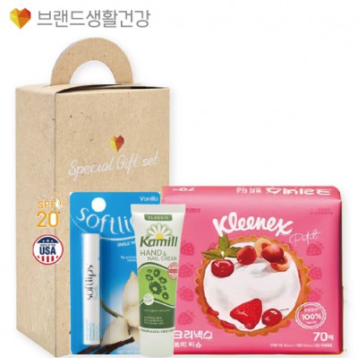 브생건690호 3종세트(카밀 핸드크림+멘소래담 소프트립스 립밤+크리넥스 쁘띠티슈)
