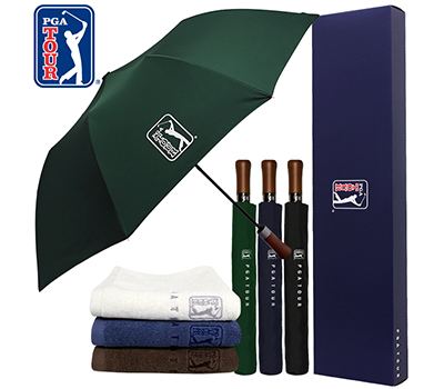 PGA 2단자동 빈티지우드+150g 면사타올 세트
