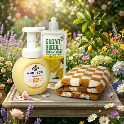 아이깨끗해 핸드워시 슈가버블 주방세제 주방타올 3종세트