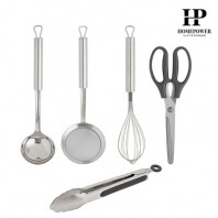 [홈파워] 고급형 키친툴 5P(중) 세트  (국자 중+망건지개 중+거품기+주방가위+주방집게 중)