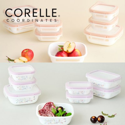 코렐_코디네이츠 밀크글라스 밀폐용기 혼합 8종 (산호세/자카드밴드)
