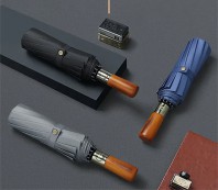 211_내추럴 우드 방풍 및 방수 자동 우산