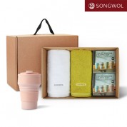 송월타올 리빙 기프트세트 32 (컬러풀타올 170g 2P + 실리콘텀블러500ml 2P)
