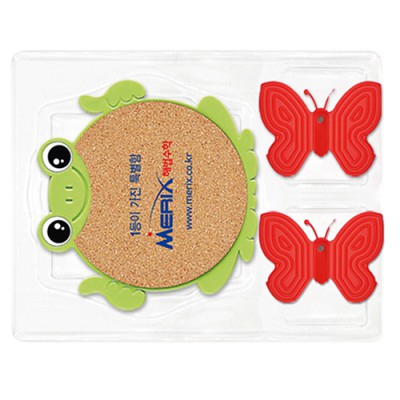 개구리콜크 냄비받침+실리콘 나비집게 Set