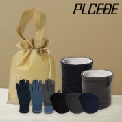 플씨드 겨울 4종 복주머니 파우치 A세트 (극세사 터치 장갑+프리미엄 넥워머+왕 귀마개)