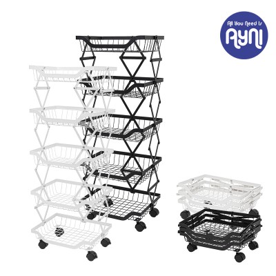 [한정특가300개]아이니 접이식 트롤리 철재바구니 5단-003 블랙