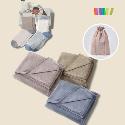 세트) 투톤 수면양말L+무릎담요