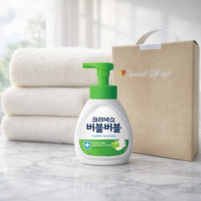 브생건2종세트(크리넥스버블버블핸드워시250ml+기라로쉬에로우140g수건타올)손잡이케이스