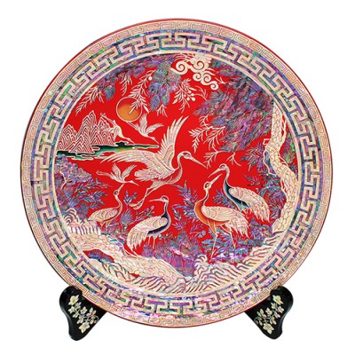 자개원쟁반(대)-송학(적색,흑색)