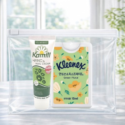 카밀핸드크림+크리넥스 안심소독스프레이 2종세트(브생건 지퍼백)