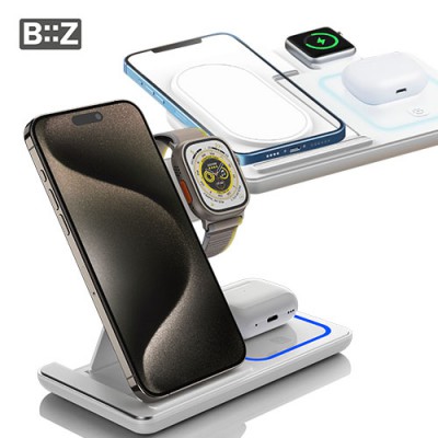 비즈 3in1접이식 고속무선충전기 갤럭시,애플 호환/워치/이어폰 WF400