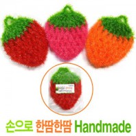 (딸기모양) 손뜨게 아크릴수세미 반짝이 친황경수세미