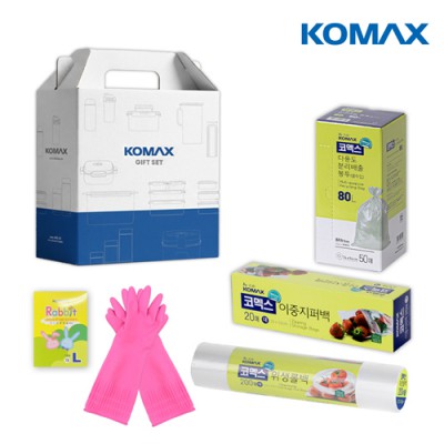 코멕스 고무장갑 다용도봉투 위생롤백 이중지퍼백  기프트박스C(4종)