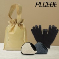 플씨드 겨울 3종 복주머니 파우치 I세트 (전사 귀마개+무지 니트 터치 장갑)