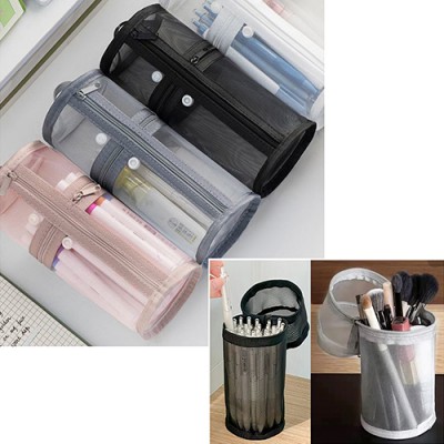 매쉬 원통 스탠딩 파우치 펜케이스 필통 화장품파우치 세면파우치 다용도파우치