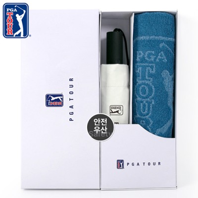 PGA 3단 완전자동 암막 세이프티 우양산+170g죽사타올세트