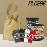 플씨드 겨울 3종 복주머니 파우치 E세트 (디자인 넥워머+스마트 터치 사슴장갑)