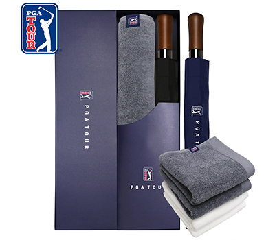 PGA 2단자동 빈티지우드+260g 코마사 면사타올 세트