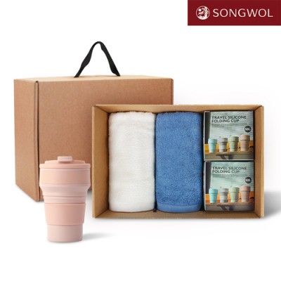 송월타올 리빙 기프트세트 35 (프리미엄뱀부무지 180g 2P + 실리콘텀블러500ml 2P)