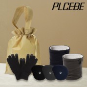 플씨드 겨울 4종 복주머니 파우치 B세트 (청음 귀마개+스마트 터치 무지 장갑+프리미엄 넥워머)