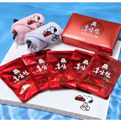 송월 타올, 송월 스누피 핸드타올+정관장 홍삼원 50ml x5포, 타월 선물세트 수건+레디백 사은품 송월 타월세트 타올선물 호텔타올