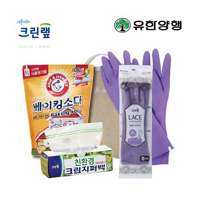 친환경스위트홈세트36호(크린랩지퍼백+암앤해머베이킹소다500g+레이스고무장갑)