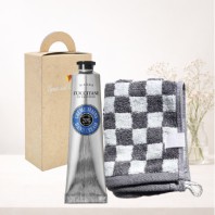 [YEOMINI]록시땅 핸드크림75ml&그레이뱀부체스그리드 핸드타올 세트