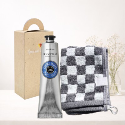 [YEOMINI]록시땅 핸드크림75ml&그레이뱀부체스그리드 핸드타올 세트