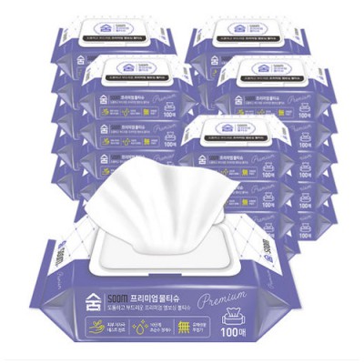 2565 숨 프리미엄 물티슈 캡형 100매 저자극 대용량 45g