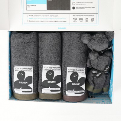 브룸피 뱀부 프리미엄 그레이 수건 타월 3개입+핸드타월 2개입