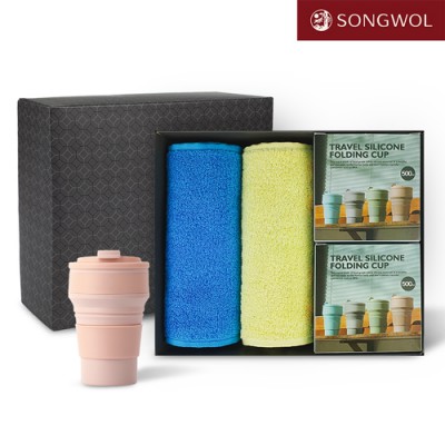 송월타올 리빙 기프트세트 25 (AB다이나믹스포츠타올 2P + 실리콘텀블러500ml 2P)