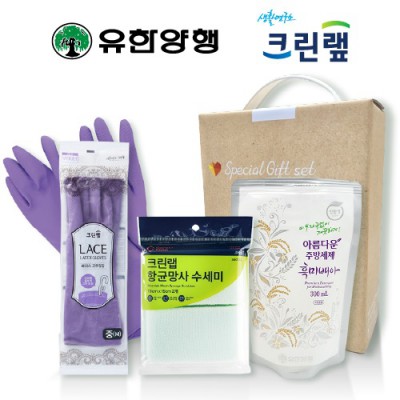 친환경스위트홈세트71호(유한양행주방세제+크린랩레이스고무장갑+크린랩항균망사수세미)
