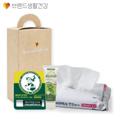 브생건603호 3종세트(카밀 핸드크림+멘소래담 메디케이티드 립밤+크리넥스 안심99.9% 항균물티슈)