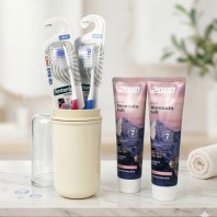 시스테마 초극세모 치석케어 칫솔 2개 핑크솔트 치약 120g 2개 휴대용 양치컵 세트